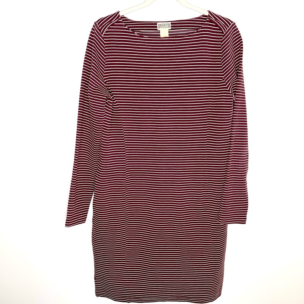 Duluth Trading Company Dress Medium Wine White Striped Ponte Pro Knit